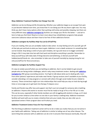 Ways Addiction Treatment Facilities Can Change Your Life