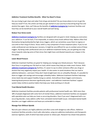 Addiction Treatment Facilities Benefits - What You Need To Know