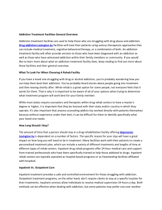 Addiction Treatment Facilities General Overview