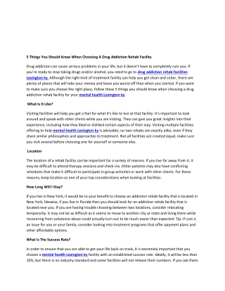 5 Things You Should Know When Choosing A Drug Addiction Rehab Facility