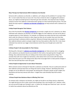 Ways Therapy Can Help Someone With A Substance Use Disorder
