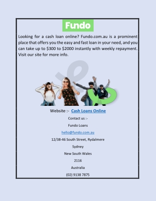 Cash Loans Online | Fundo.com.au