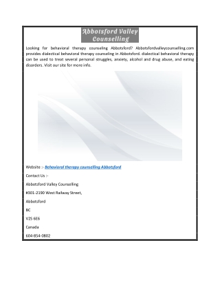 Behavioral Therapy Counselling Abbotsford  Abbotsfordvalleycounselling.com