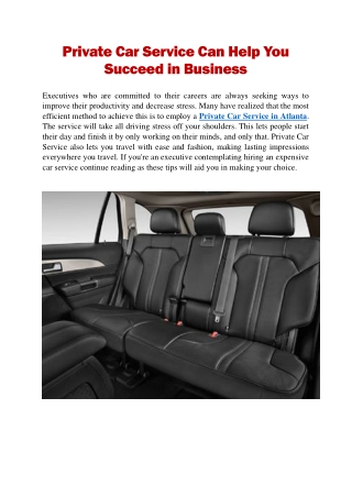 Private Car Service Can Help You Succeed in Business