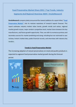 Food Preservative Market Analysis 2021 | StraitsResearch