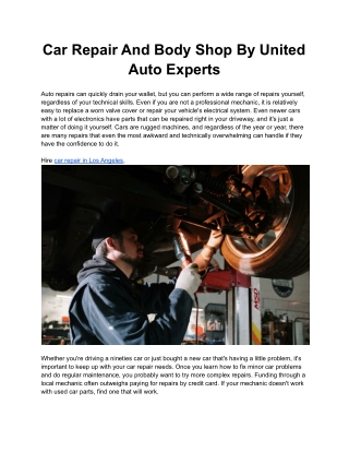 Car Repair And Body Shop By United Auto Experts