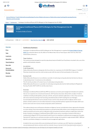 Autologous Conditioned Plasma (ACP) & Biologics for Pain Management 2022 _ eMedEvents