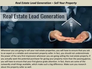 Real Estate Lead Generation – Sell Your Property