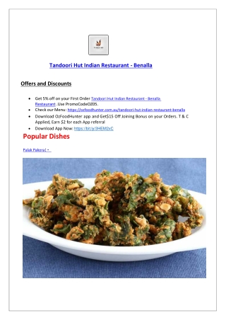 10% Off - Tandoori Hut Benalla Indian Restaurant Menu, VIC