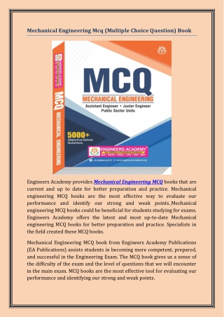 Mechanical Engineering Mcq (Multiple Choice Question) Book