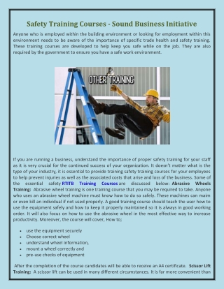 Safety Training Courses - Sound Business Initiative
