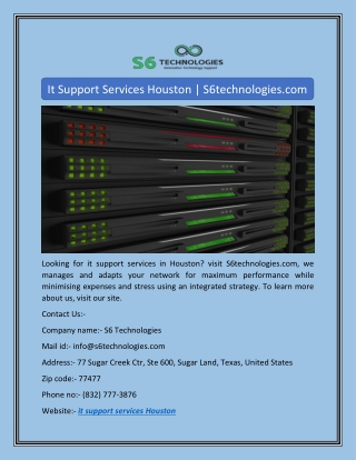 It Support Services Houston | S6technologies.com