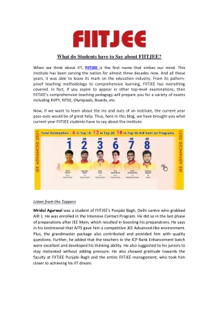 What do Students have to Say about FIITJEE