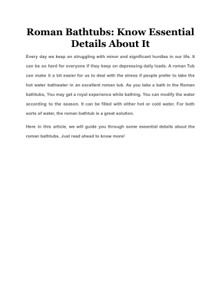 Roman Bathtubs: Know Essential Details About It