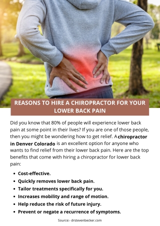REASONS TO HIRE A CHIROPRACTOR FOR YOUR LOWER BACK PAIN