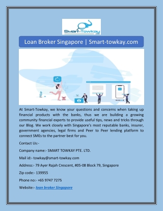 Loan Broker Singapore | Smart-towkay.com