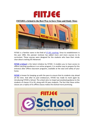 FIITJEE e-School is the Best Way to Save Time and Study More