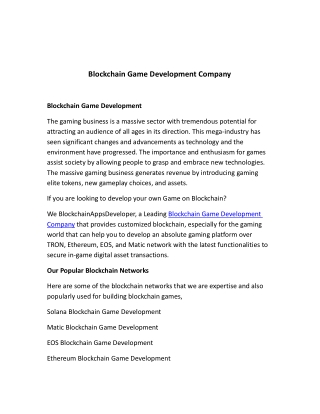 Blockchain Game Development Company | BlockchainAppsDeveloper