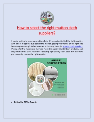 How to select the right mutton cloth suppliers?