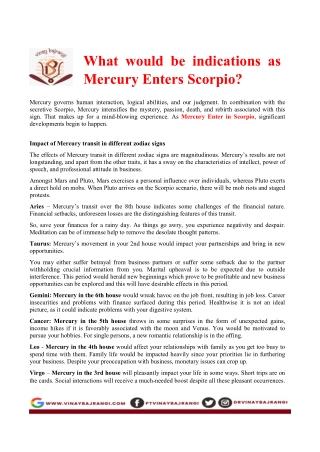 What would be indications as Mercury Enters Scorpio