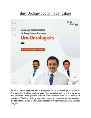 Best Urology doctor in Bangalore