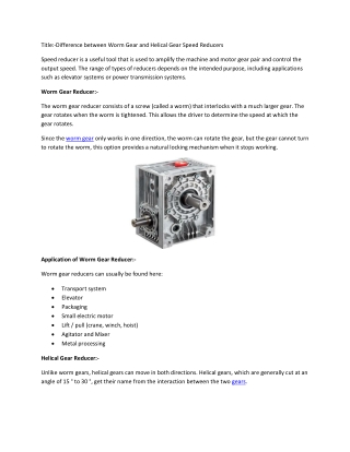 Difference between Worm Gear and Helical Gear Speed Reducers