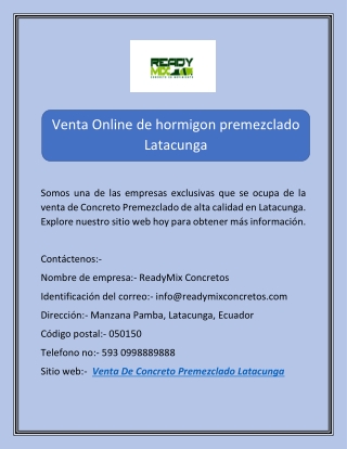 Venta Online de hormigon premezclado Latacunga