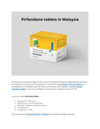 Pirfenidone tablets in Malaysia
