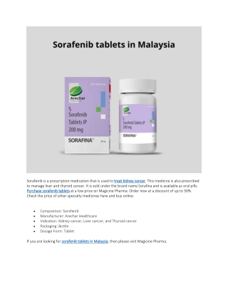 Sorafenib tablets in Malaysia