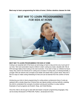 Best way to learn programming for kids at home _ Online robotics classes for kids