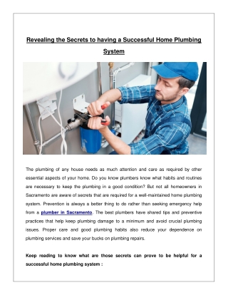 Revealing the Secrets to having a Successful Home Plumbing System