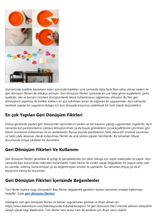 Geri Dönüşüm Fikirleri