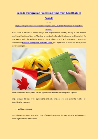 Canada Immigration Processing Time from Abu Dhabi to Canada