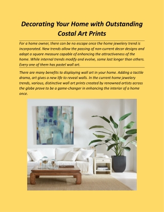 Decorating Your Home with Outstanding Costal Art Prints