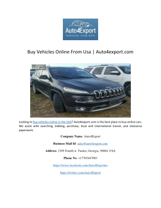 Buy Vehicles Online From Usa