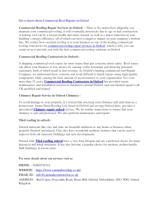 Get to know about Commercial Roof Repairs in Oxford