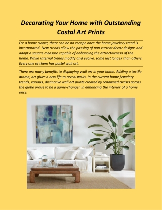 Decorating Your Home with Outstanding Costal Art Prints