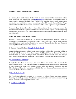 5 Causes Of Kundli Dosh Can Affect Your Life