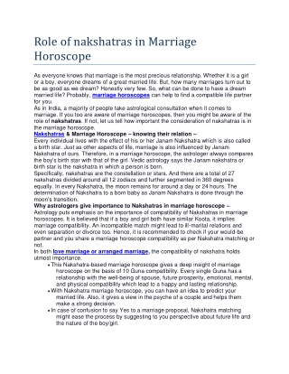 Role of nakshatras in Marriage Horoscope