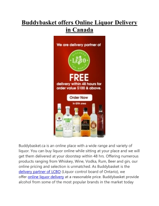 Buddybasket offers Online Liquor Delivery in Canada
