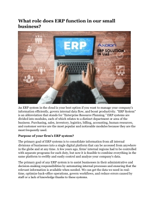 What role does ERP function in our small business