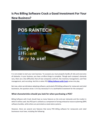 Is Pos Billing Software Crack a Good Investment For Your New Business