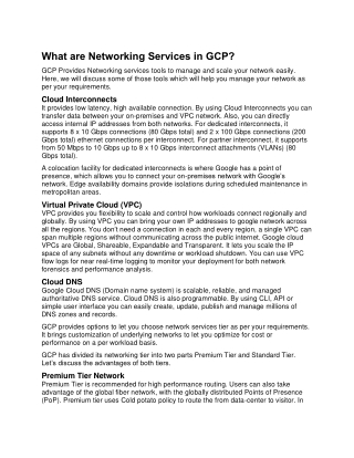 What are Networking Services in GCP
