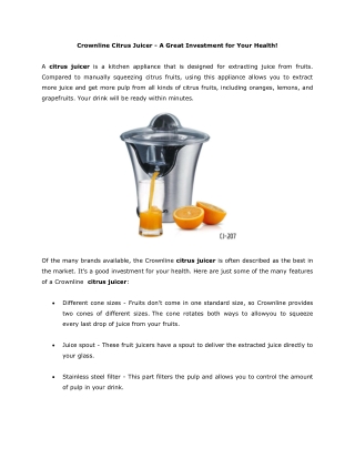 Crownline Citrus Juicer A Great Investment For Your Health