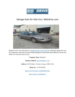 Salvage Auto for Sale Usa