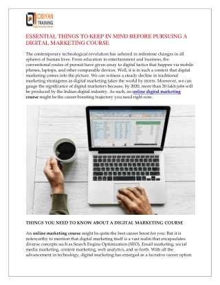 ESSENTIAL THINGS TO KEEP IN MIND BEFORE PURSUING A DIGITAL MARKETING COURSE