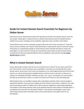 Time To Talk More About Instant Domain Search With Onlive Server