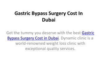 Gastric Bypass Surgery Cost In Dubai