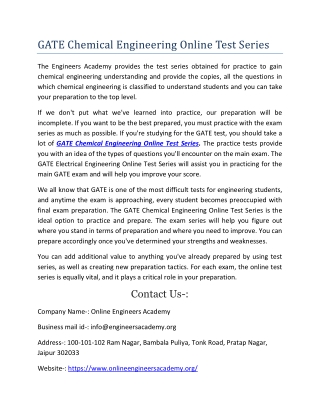 GATE Chemical Engineering Online Test Series