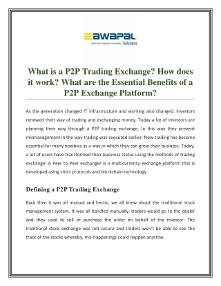 What is a P2P Trading Exchange & it's benefits? How does it work?